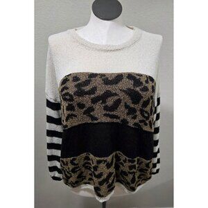 Living My Best Style X Pink Lily Leopard & Striped Lightweight Sweater S